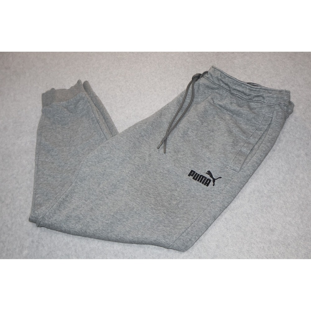 Puma Sweatpants Mens XL Gray Jogger Logo Drawstring Cuffed Cotton Blend **